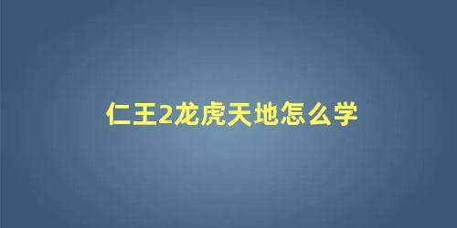 仁王2龙虎天地怎么学  仁王2没有龙虎天地任务