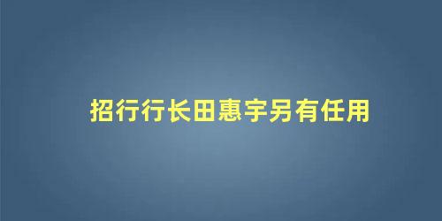 媒体：招行行长田惠宇另有任用，田惠宇 动了招