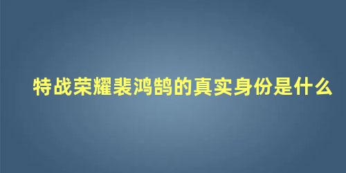 特战荣耀裴鸿鹄的真实身份是什么