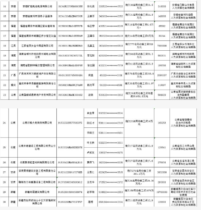 2019年第一批拖欠农民工工资“黑名单”出炉！共涉及30户