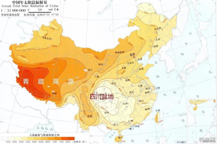 我国太阳辐射最少的地区是哪？