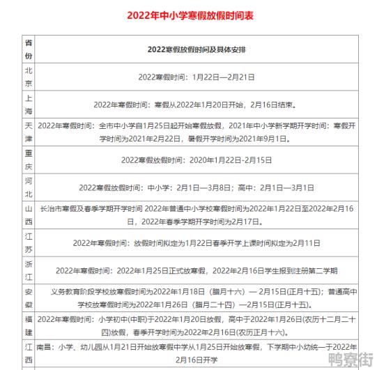 2021年学校放寒假安排时间表是怎样的